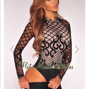 Black Nude Illusion Lace Up Back Bodysuit